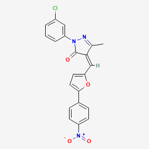 molecular formula C21H14ClN3O4 B15036421 (4Z)-2-(3-chlorophenyl)-5-methyl-4-{[5-(4-nitrophenyl)furan-2-yl]methylidene}-2,4-dihydro-3H-pyrazol-3-one 