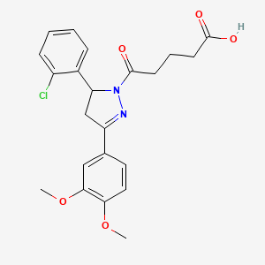 molecular formula C22H23ClN2O5 B15036450 5-[5-(2-chlorophenyl)-3-(3,4-dimethoxyphenyl)-4,5-dihydro-1H-pyrazol-1-yl]-5-oxopentanoic acid 