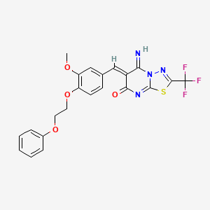 molecular formula C22H17F3N4O4S B15036468 (6Z)-5-imino-6-[3-methoxy-4-(2-phenoxyethoxy)benzylidene]-2-(trifluoromethyl)-5,6-dihydro-7H-[1,3,4]thiadiazolo[3,2-a]pyrimidin-7-one 