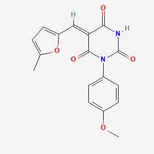 molecular formula C17H14N2O5 B15036538 (5Z)-1-(4-methoxyphenyl)-5-[(5-methylfuran-2-yl)methylidene]-1,3-diazinane-2,4,6-trione 