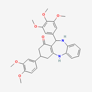 molecular formula C30H32N2O6 B15036583 3-(3,4-dimethoxyphenyl)-11-(3,4,5-trimethoxyphenyl)-2,3,4,5,10,11-hexahydro-1H-dibenzo[b,e][1,4]diazepin-1-one 