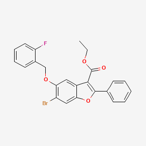 molecular formula C24H18BrFO4 B15036742 Ethyl 6-bromo-5-[(2-fluorophenyl)methoxy]-2-phenyl-1-benzofuran-3-carboxylate 