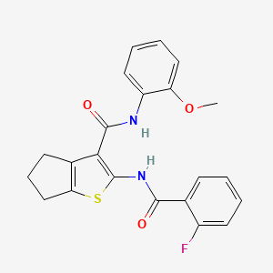 molecular formula C22H19FN2O3S B15036845 2-{[(2-fluorophenyl)carbonyl]amino}-N-(2-methoxyphenyl)-5,6-dihydro-4H-cyclopenta[b]thiophene-3-carboxamide 