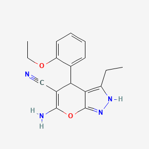 molecular formula C17H18N4O2 B15037103 6-Amino-4-(2-ethoxyphenyl)-3-ethyl-1,4-dihydropyrano[2,3-c]pyrazole-5-carbonitrile 