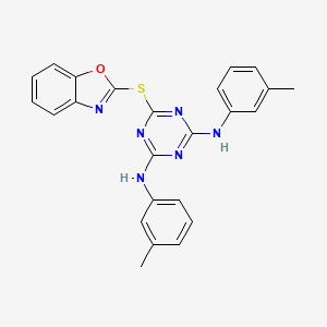 molecular formula C24H20N6OS B15037327 6-(1,3-Benzoxazol-2-ylsulfanyl)-N2,N4-bis(3-methylphenyl)-1,3,5-triazine-2,4-diamine 