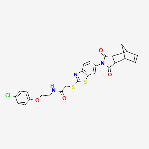 N-[2-(4-chlorophenoxy)ethyl]-2-{[6-(1,3-dioxo-1,3,3a,4,7,7a-hexahydro-2H-4,7-methanoisoindol-2-yl)-1,3-benzothiazol-2-yl]sulfanyl}acetamide