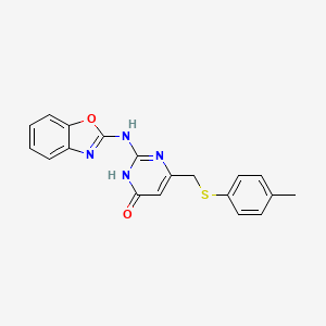 molecular formula C19H16N4O2S B15037384 2-(1,3-Benzoxazol-2-ylamino)-6-{[(4-methylphenyl)sulfanyl]methyl}pyrimidin-4-ol 