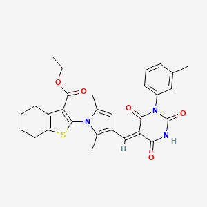 ethyl 2-(3-{(Z)-[4-hydroxy-1-(3-methylphenyl)-2,6-dioxo-1,6-dihydropyrimidin-5(2H)-ylidene]methyl}-2,5-dimethyl-1H-pyrrol-1-yl)-4,5,6,7-tetrahydro-1-benzothiophene-3-carboxylate