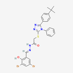 2-{[5-(4-Tert-butylphenyl)-4-phenyl-4H-1,2,4-triazol-3-YL]sulfanyl}-N'-[(E)-(3,5-dibromo-2-hydroxyphenyl)methylidene]acetohydrazide