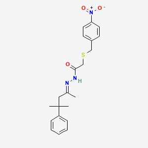 molecular formula C21H25N3O3S B15037675 N'-[(2E)-4-methyl-4-phenylpentan-2-ylidene]-2-[(4-nitrobenzyl)sulfanyl]acetohydrazide 