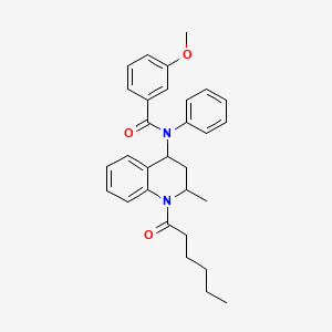 molecular formula C30H34N2O3 B15037883 N-(1-hexanoyl-2-methyl-1,2,3,4-tetrahydroquinolin-4-yl)-3-methoxy-N-phenylbenzamide 