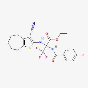 Ethyl 2-({3-cyano-4H,5H,6H,7H,8H-cyclohepta[B]thiophen-2-YL}amino)-3,3,3-trifluoro-2-[(4-fluorophenyl)formamido]propanoate