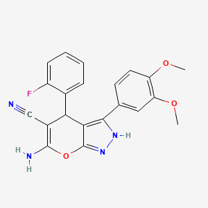 6-Amino-3-(3,4-dimethoxyphenyl)-4-(2-fluorophenyl)-1,4-dihydropyrano[2,3-c]pyrazole-5-carbonitrile