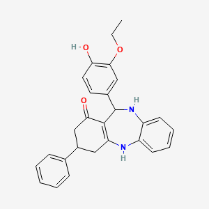 molecular formula C27H26N2O3 B15038068 11-(3-ethoxy-4-hydroxyphenyl)-3-phenyl-2,3,4,5,10,11-hexahydro-1H-dibenzo[b,e][1,4]diazepin-1-one 