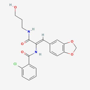 molecular formula C20H19ClN2O5 B15038075 N-{(1Z)-1-(1,3-benzodioxol-5-yl)-3-[(3-hydroxypropyl)amino]-3-oxoprop-1-en-2-yl}-2-chlorobenzamide 