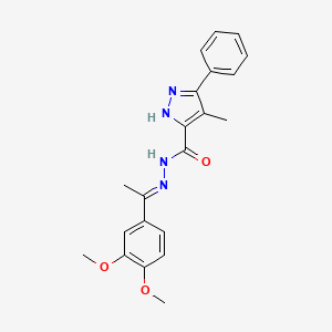 molecular formula C21H22N4O3 B15038222 N'-[(E)-1-(3,4-dimethoxyphenyl)ethylidene]-4-methyl-3-phenyl-1H-pyrazole-5-carbohydrazide 