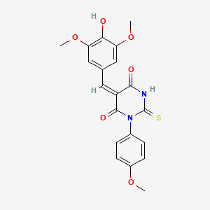 (5E)-5-[(4-hydroxy-3,5-dimethoxyphenyl)methylidene]-1-(4-methoxyphenyl)-2-sulfanylidene-1,3-diazinane-4,6-dione