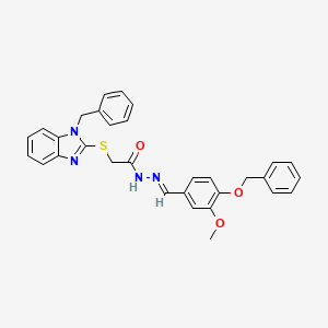 molecular formula C31H28N4O3S B15038371 2-[(1-benzyl-1H-benzimidazol-2-yl)sulfanyl]-N'-{(E)-[4-(benzyloxy)-3-methoxyphenyl]methylidene}acetohydrazide 