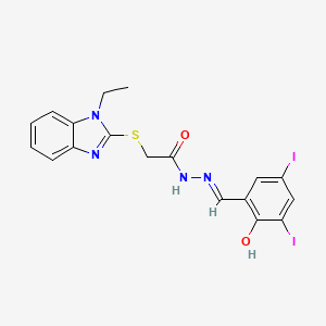 molecular formula C18H16I2N4O2S B15038538 2-[(1-ethyl-1H-benzimidazol-2-yl)sulfanyl]-N'-[(E)-(2-hydroxy-3,5-diiodophenyl)methylidene]acetohydrazide 