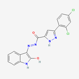 molecular formula C18H11Cl2N5O2 B15038581 3-(2,4-dichlorophenyl)-N'-[(3Z)-2-oxo-1,2-dihydro-3H-indol-3-ylidene]-1H-pyrazole-5-carbohydrazide 