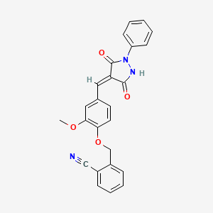 2-({4-[(E)-(3,5-dioxo-1-phenylpyrazolidin-4-ylidene)methyl]-2-methoxyphenoxy}methyl)benzonitrile