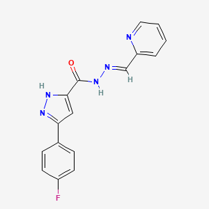 molecular formula C16H12FN5O B15038843 3-(4-Fluorophenyl)-N'-(2-pyridinylmethylene)-1H-pyrazole-5-carbohydrazide 