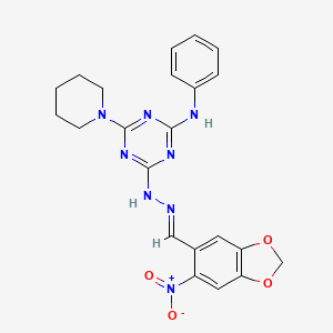 6-Nitro-1,3-benzodioxole-5-carbaldehyde [4-anilino-6-(1-piperidinyl)-1,3,5-triazin-2-yl]hydrazone