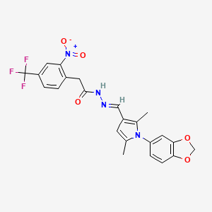 molecular formula C23H19F3N4O5 B15038953 N'-{(E)-[1-(1,3-benzodioxol-5-yl)-2,5-dimethyl-1H-pyrrol-3-yl]methylidene}-2-[2-nitro-4-(trifluoromethyl)phenyl]acetohydrazide 