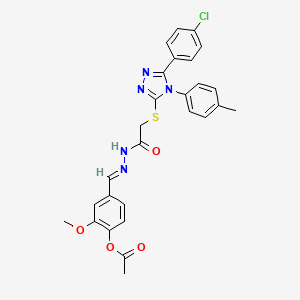 4-{(E)-[2-({[5-(4-chlorophenyl)-4-(4-methylphenyl)-4H-1,2,4-triazol-3-yl]sulfanyl}acetyl)hydrazinylidene]methyl}-2-methoxyphenyl acetate