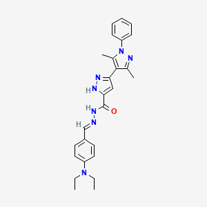 molecular formula C26H29N7O B15039201 (E)-N'-(4-(Diethylamino)benzylidene)-3',5'-dimethyl-1'-phenyl-1H,1'H-3,4'-bipyrazole-5-carbohydrazide 