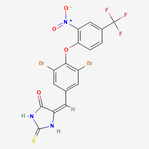 molecular formula C17H8Br2F3N3O4S B15039228 (5E)-5-({3,5-Dibromo-4-[2-nitro-4-(trifluoromethyl)phenoxy]phenyl}methylidene)-2-sulfanylideneimidazolidin-4-one 