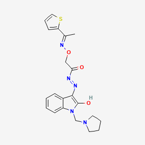 N'-[(3Z)-2-oxo-1-(pyrrolidin-1-ylmethyl)-1,2-dihydro-3H-indol-3-ylidene]-2-({[(1E)-1-(thiophen-2-yl)ethylidene]amino}oxy)acetohydrazide