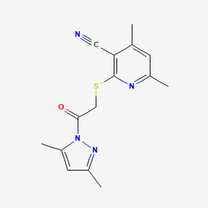 molecular formula C15H16N4OS B15039440 2-{[2-(3,5-dimethyl-1H-pyrazol-1-yl)-2-oxoethyl]sulfanyl}-4,6-dimethylpyridine-3-carbonitrile 