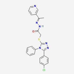 molecular formula C23H19ClN6OS B15039675 2-{[5-(4-chlorophenyl)-4-phenyl-4H-1,2,4-triazol-3-yl]sulfanyl}-N'-[(1E)-1-(pyridin-3-yl)ethylidene]acetohydrazide 