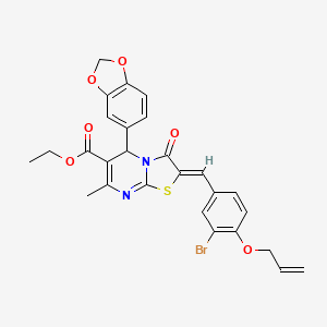 molecular formula C27H23BrN2O6S B15039682 ethyl (2Z)-5-(1,3-benzodioxol-5-yl)-2-[3-bromo-4-(prop-2-en-1-yloxy)benzylidene]-7-methyl-3-oxo-2,3-dihydro-5H-[1,3]thiazolo[3,2-a]pyrimidine-6-carboxylate 