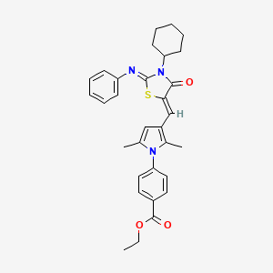 molecular formula C31H33N3O3S B15039721 ethyl 4-(3-{(Z)-[(2Z)-3-cyclohexyl-4-oxo-2-(phenylimino)-1,3-thiazolidin-5-ylidene]methyl}-2,5-dimethyl-1H-pyrrol-1-yl)benzoate 