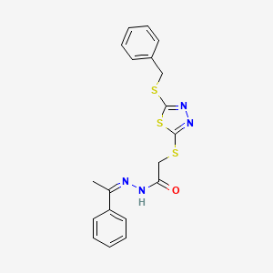 molecular formula C19H18N4OS3 B15039723 2-{[5-(benzylsulfanyl)-1,3,4-thiadiazol-2-yl]sulfanyl}-N'-[(1Z)-1-phenylethylidene]acetohydrazide 