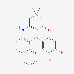 molecular formula C25H21BrFNO B15039741 12-(3-bromo-4-fluorophenyl)-9,9-dimethyl-8,9,10,12-tetrahydrobenzo[a]acridin-11(7H)-one 