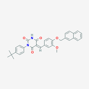 molecular formula C33H30N2O5 B15039926 (5E)-1-(4-tert-butylphenyl)-5-[3-methoxy-4-(naphthalen-2-ylmethoxy)benzylidene]pyrimidine-2,4,6(1H,3H,5H)-trione 