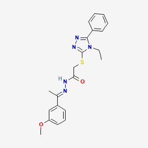 molecular formula C21H23N5O2S B15039945 2-[(4-ethyl-5-phenyl-4H-1,2,4-triazol-3-yl)sulfanyl]-N'-[(1E)-1-(3-methoxyphenyl)ethylidene]acetohydrazide CAS No. 361165-52-8