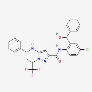 molecular formula C27H22ClF3N4O2 B15040080 N-{4-chloro-2-[hydroxy(phenyl)methyl]phenyl}-5-phenyl-7-(trifluoromethyl)-4,5,6,7-tetrahydropyrazolo[1,5-a]pyrimidine-2-carboxamide 