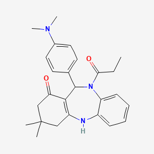 molecular formula C26H31N3O2 B15040237 11-[4-(dimethylamino)phenyl]-3,3-dimethyl-10-propanoyl-2,3,4,5,10,11-hexahydro-1H-dibenzo[b,e][1,4]diazepin-1-one 