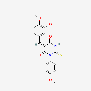 (5E)-5-(4-ethoxy-3-methoxybenzylidene)-1-(4-methoxyphenyl)-2-thioxodihydropyrimidine-4,6(1H,5H)-dione