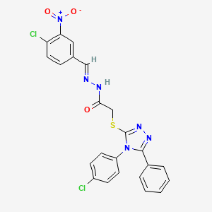 molecular formula C23H16Cl2N6O3S B15040264 N'-[(E)-(4-chloro-3-nitrophenyl)methylidene]-2-{[4-(4-chlorophenyl)-5-phenyl-4H-1,2,4-triazol-3-yl]sulfanyl}acetohydrazide 