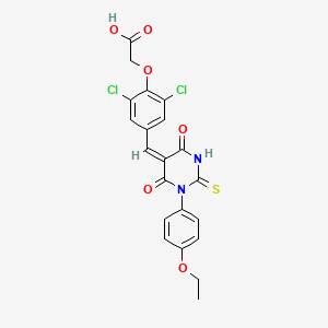 molecular formula C21H16Cl2N2O6S B15040324 (2,6-dichloro-4-{(E)-[1-(4-ethoxyphenyl)-4,6-dioxo-2-thioxotetrahydropyrimidin-5(2H)-ylidene]methyl}phenoxy)acetic acid 