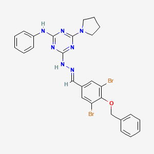 4-{(2E)-2-[4-(benzyloxy)-3,5-dibromobenzylidene]hydrazinyl}-N-phenyl-6-(pyrrolidin-1-yl)-1,3,5-triazin-2-amine