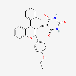 molecular formula C29H24N2O5 B15040370 5-{[2-(4-ethoxyphenyl)-4-(2-methylphenyl)-4H-chromen-3-yl]methylidene}-2,6-dihydroxypyrimidin-4(5H)-one 