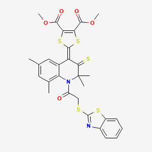 molecular formula C29H26N2O5S5 B15040402 dimethyl 2-{1-[(1,3-benzothiazol-2-ylsulfanyl)acetyl]-2,2,6,8-tetramethyl-3-thioxo-2,3-dihydroquinolin-4(1H)-ylidene}-1,3-dithiole-4,5-dicarboxylate 