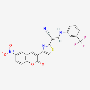 molecular formula C22H11F3N4O4S B15040503 (2E)-2-[4-(6-nitro-2-oxo-2H-chromen-3-yl)-1,3-thiazol-2-yl]-3-{[3-(trifluoromethyl)phenyl]amino}prop-2-enenitrile 