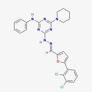 molecular formula C25H23Cl2N7O B15040526 4-[(2E)-2-{[5-(2,3-dichlorophenyl)furan-2-yl]methylidene}hydrazinyl]-N-phenyl-6-(piperidin-1-yl)-1,3,5-triazin-2-amine 